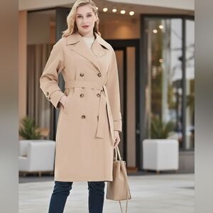 Classic Trench Coat  Beige Double Breasted Belted Spring Coat